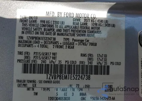 2014 Ford Mustang z USA, uszkodzony, nr VIN 1ZVBP8EM1E5224738